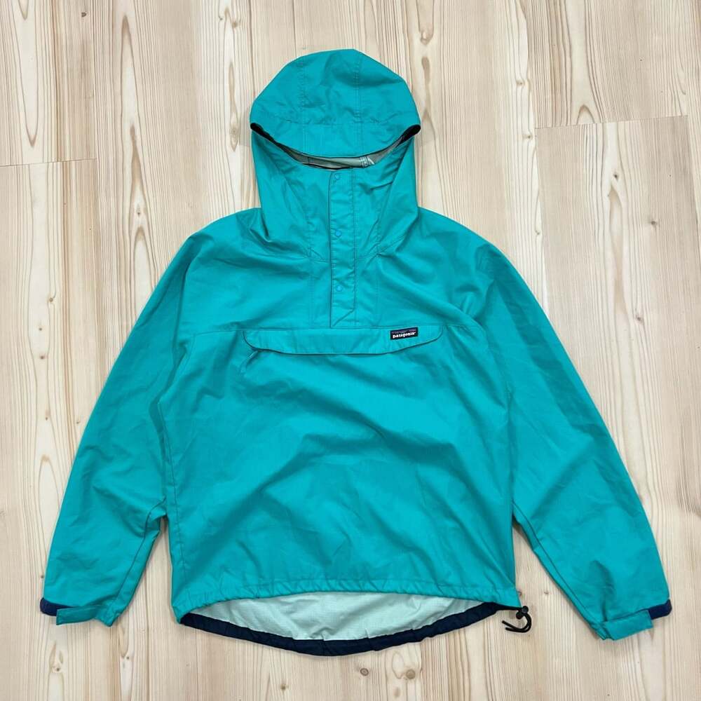 Vintage Patagonia USA Men's Small Teal Blue Hooded Jacket Snap 1/4 Zip